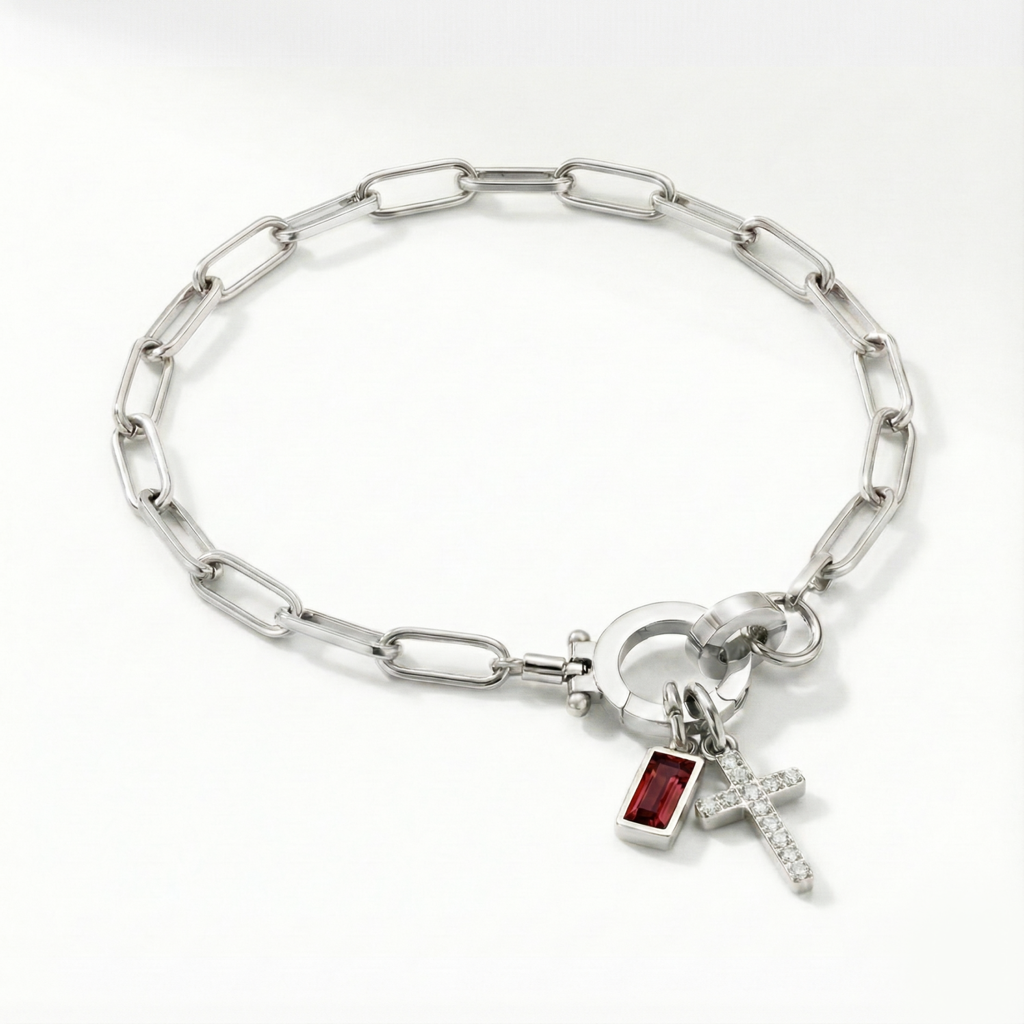 AX Büroklammer-Geburtsstein-Kreuzanhänger-Armband